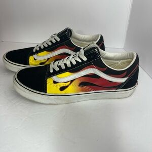 Vans Men's Black and Yellow Flame Sneakers